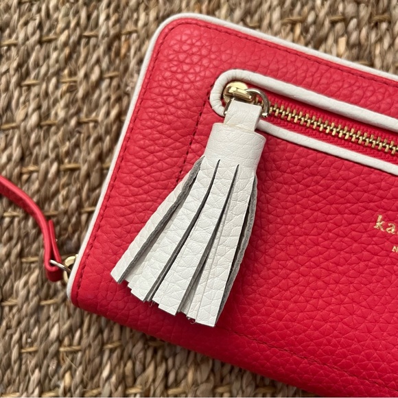Kate Spade Poppy Pink and White Tasselled Leather Clutch - Picture 3 of 13